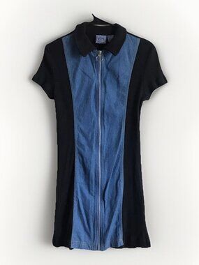 Vintage Jalate Denim Mini Dress Juniors Size 11 Full Zip Jean Black Knit 80s 90s
